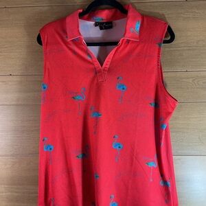 Yatta Golf Women’s XL Red-Orange Flamingo Sleeveless Golf Shirt **flaw see desc